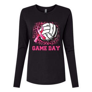 Game Day Breast Cancer Awareness Ribbon Pink Volleyball Womens Cotton Relaxed Long Sleeve T-Shirt