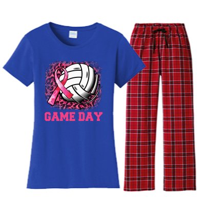 Game Day Breast Cancer Awareness Ribbon Pink Volleyball Women's Flannel Pajama Set