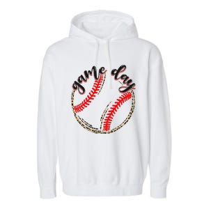 Game Day Baseball Life Softball Life Mom Mothers Day Leopard Garment-Dyed Fleece Hoodie