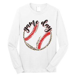 Game Day Baseball Life Softball Life Mom Mothers Day Leopard Long Sleeve Shirt