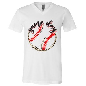 Game Day Baseball Life Softball Life Mom Mothers Day Leopard V-Neck T-Shirt