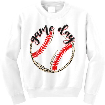 Game Day Baseball Life Softball Life Mom Mothers Day Leopard Kids Sweatshirt