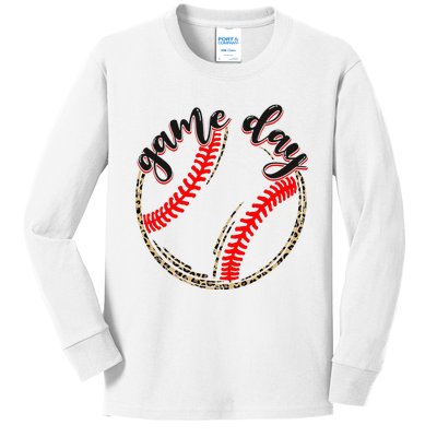 Game Day Baseball Life Softball Life Mom Mothers Day Leopard Kids Long Sleeve Shirt