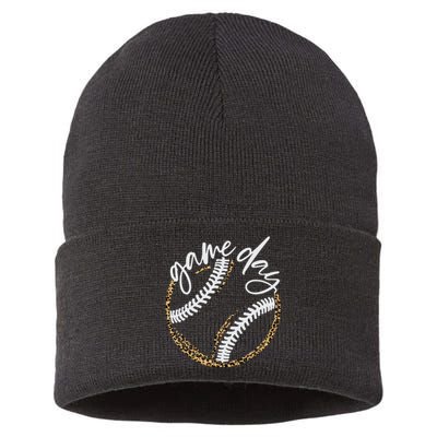 Game Day Baseball Baseball Life Softball Life Mom Leopard Sustainable Knit Beanie