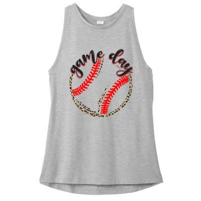 Game Day Baseball Life Softball Life Mom Mothers Day Leopard Ladies PosiCharge Tri-Blend Wicking Tank