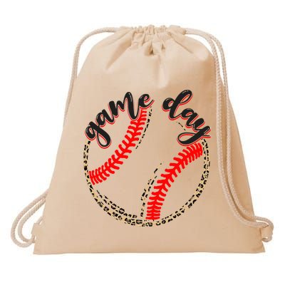 Game Day Baseball Life Softball Life Mom Mothers Day Leopard Drawstring Bag