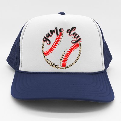 Game Day Baseball Life Softball Life Mom Mothers Day Leopard Trucker Hat