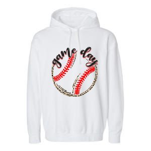 Game Day Baseball Life Softball Life Mom Mothers Day Leopard Garment-Dyed Fleece Hoodie