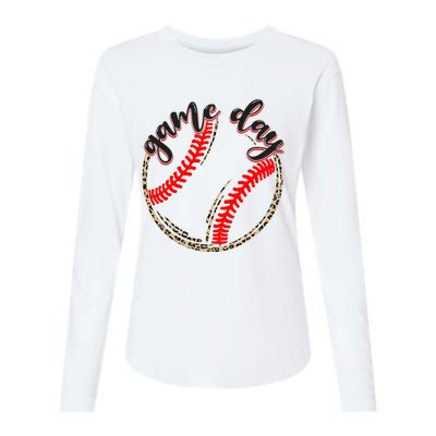 Game Day Baseball Life Softball Life Mom Mothers Day Leopard Womens Cotton Relaxed Long Sleeve T-Shirt