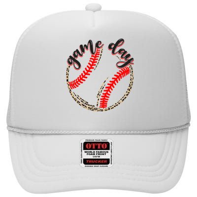 Game Day Baseball Life Softball Life Mom Mothers Day Leopard High Crown Mesh Back Trucker Hat