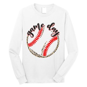 Game Day Baseball Life Softball Life Mom Mothers Day Leopard Long Sleeve Shirt