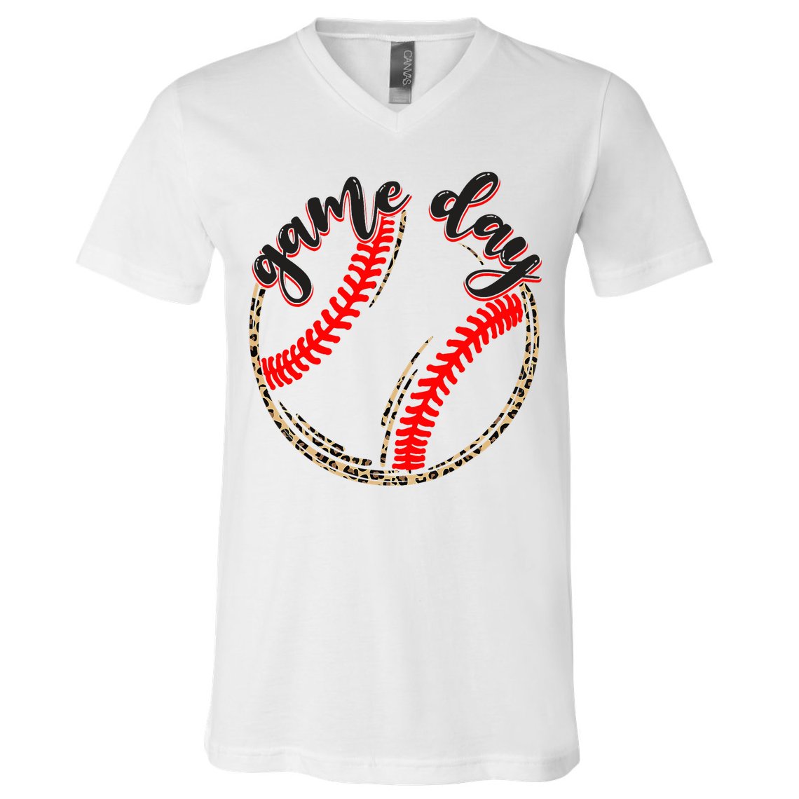 Game Day Baseball Life Softball Life Mom Mothers Day Leopard V-Neck T-Shirt