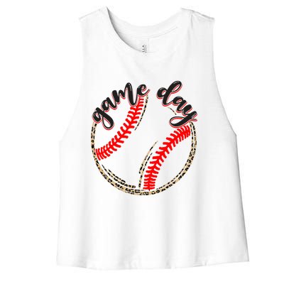 Game Day Baseball Life Softball Life Mom Mothers Day Leopard Women's Racerback Cropped Tank