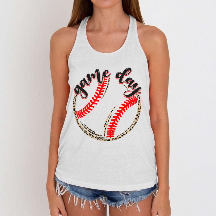 Game Day Baseball Life Softball Life Mom Mothers Day Leopard Women's Knotted Racerback Tank