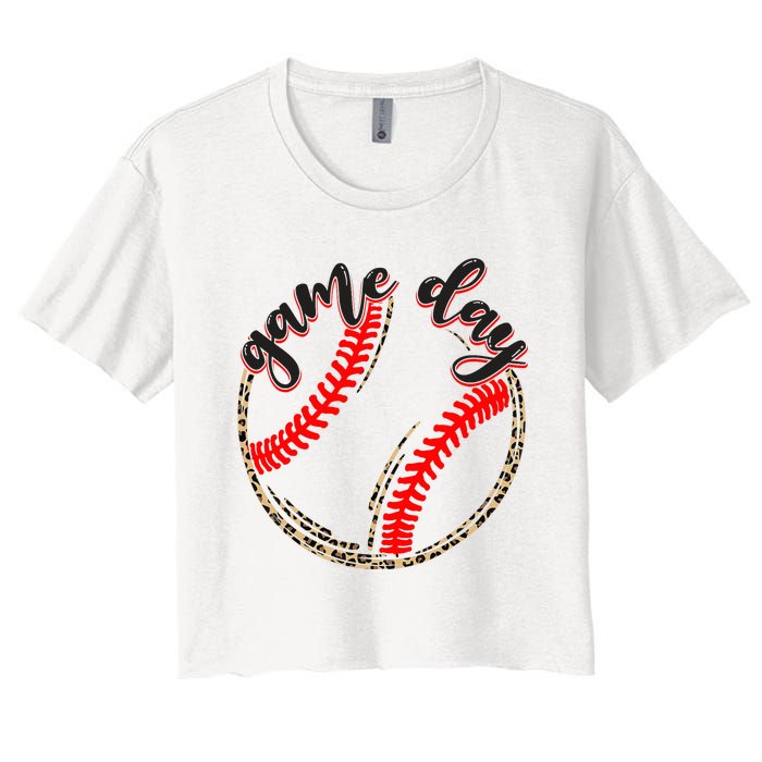 Game Day Baseball Life Softball Life Mom Mothers Day Leopard Women's Crop Top Tee