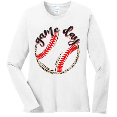 Game Day Baseball Life Softball Life Mom Mothers Day Leopard Ladies Long Sleeve Shirt