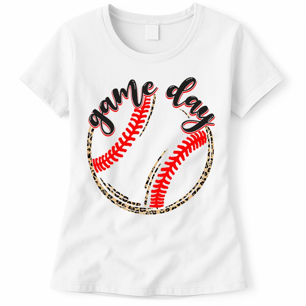 Game Day Baseball Life Softball Life Mom Mothers Day Leopard Womens T-Shirt