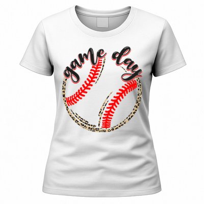 Game Day Baseball Life Softball Life Mom Mothers Day Leopard Women's T-Shirt