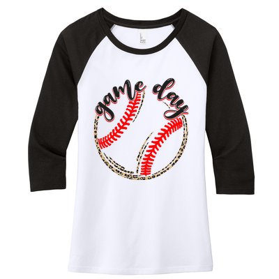 Game Day Baseball Life Softball Life Mom Mothers Day Leopard Women's Tri-Blend 3/4-Sleeve Raglan Shirt