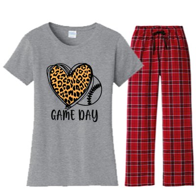 Game Day Baseball Life Softball Life Leopard Mothers Day Mom Women's Flannel Pajama Set