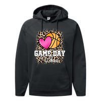 Game Day Basketball Leopard Print Women Girls Basketball Performance Fleece Hoodie