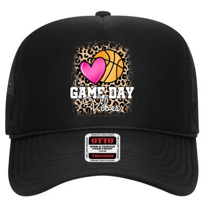 Game Day Basketball Leopard Print Women Girls Basketball High Crown Mesh Back Trucker Hat