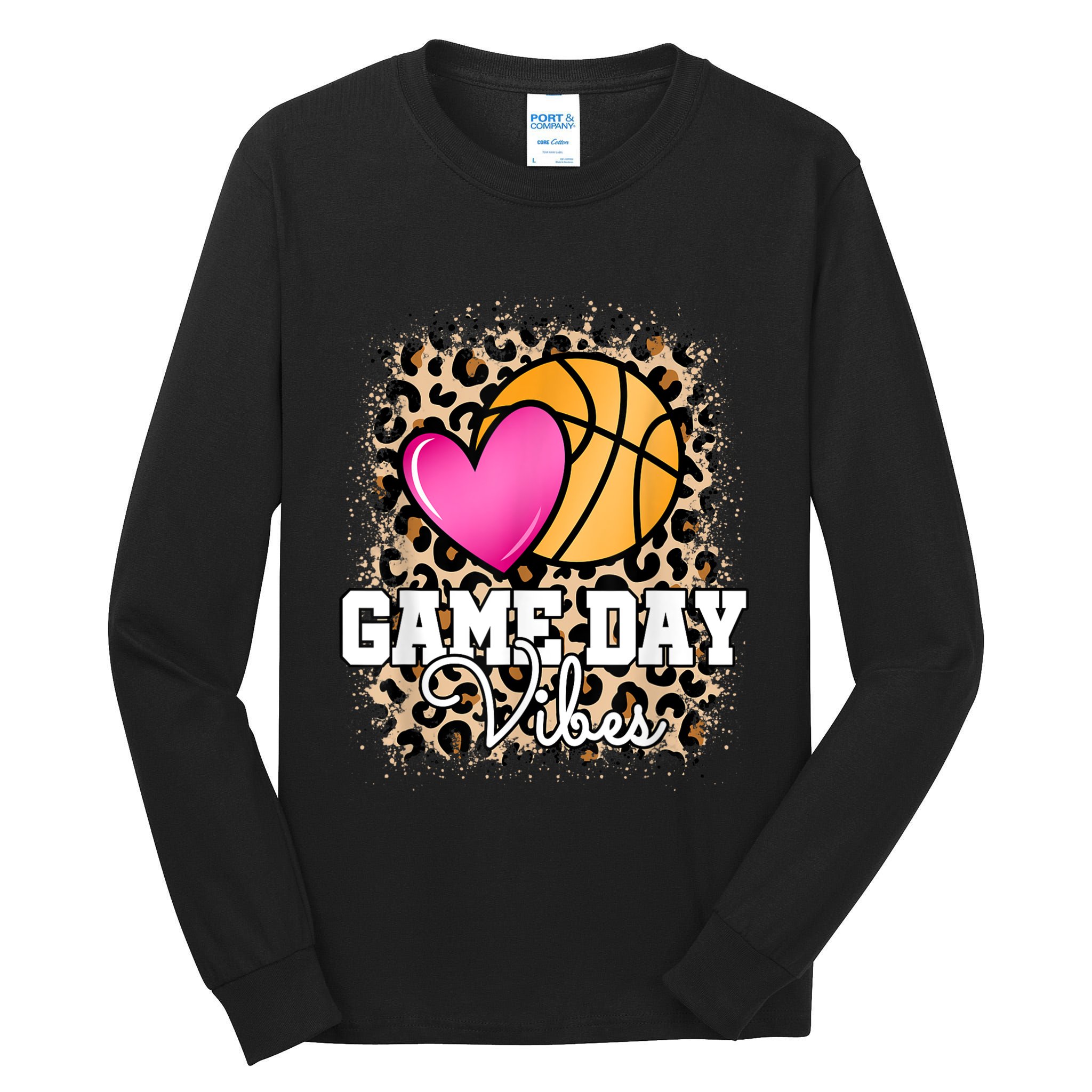 Game Day Basketball Leopard Print Women Girls Basketball Tall Long Sleeve T-Shirt