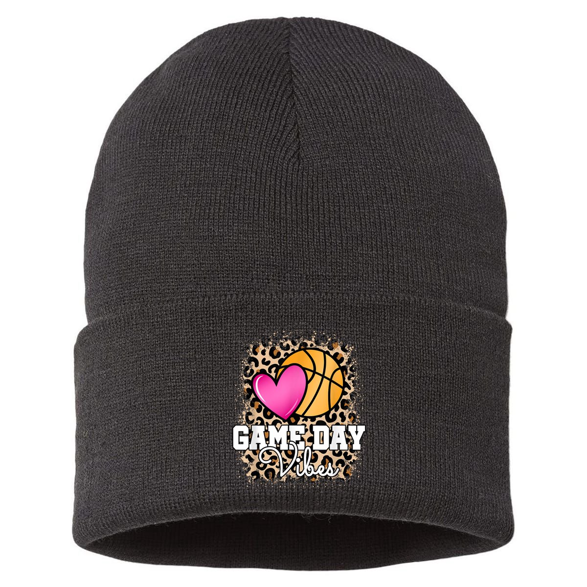 Game Day Basketball Leopard Print Women Girls Basketball Sustainable Knit Beanie