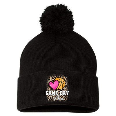 Game Day Basketball Leopard Print Women Girls Basketball Pom Pom 12in Knit Beanie