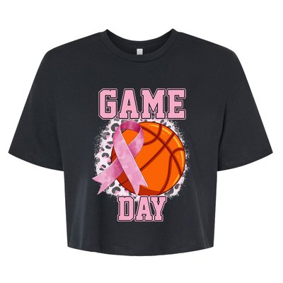 Game Day Breast Cancer Awareness Basketball Tackle Cancer Bella+Canvas Jersey Crop Tee