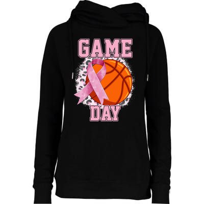 Game Day Breast Cancer Awareness Basketball Tackle Cancer Womens Funnel Neck Pullover Hood