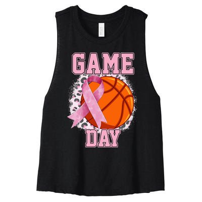 Game Day Breast Cancer Awareness Basketball Tackle Cancer Women's Racerback Cropped Tank