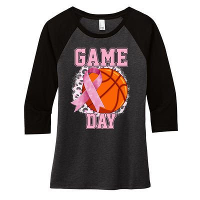 Game Day Breast Cancer Awareness Basketball Tackle Cancer Women's Tri-Blend 3/4-Sleeve Raglan Shirt