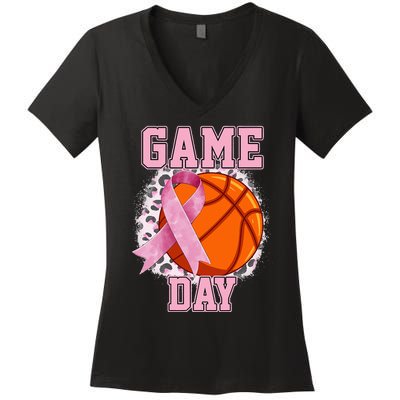 Game Day Breast Cancer Awareness Basketball Tackle Cancer Women's V-Neck T-Shirt