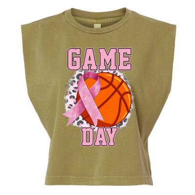 Game Day Breast Cancer Awareness Basketball Tackle Cancer Garment-Dyed Women's Muscle Tee