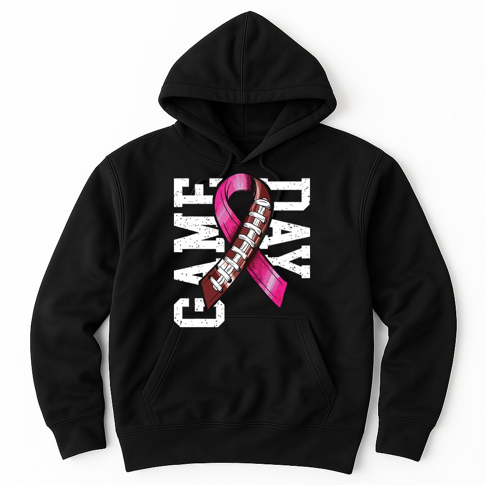 Game Day Breast Cancer Awareness Pink Football Ribbon Hoodie