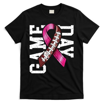 Game Day Breast Cancer Awareness Pink Football Ribbon T-Shirt