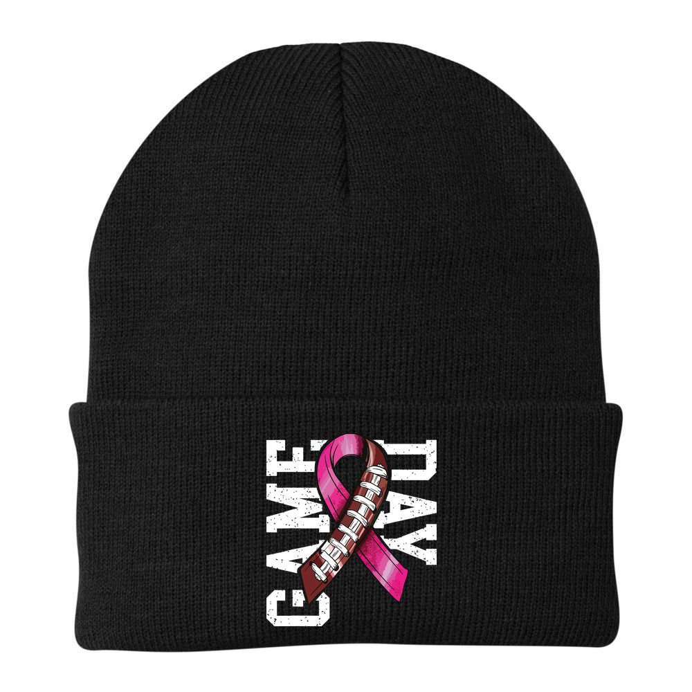 Game Day Breast Cancer Awareness Pink Football Ribbon Beanie