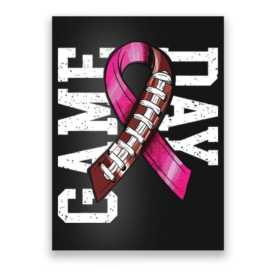 Game Day Breast Cancer Awareness Pink Football Ribbon Poster