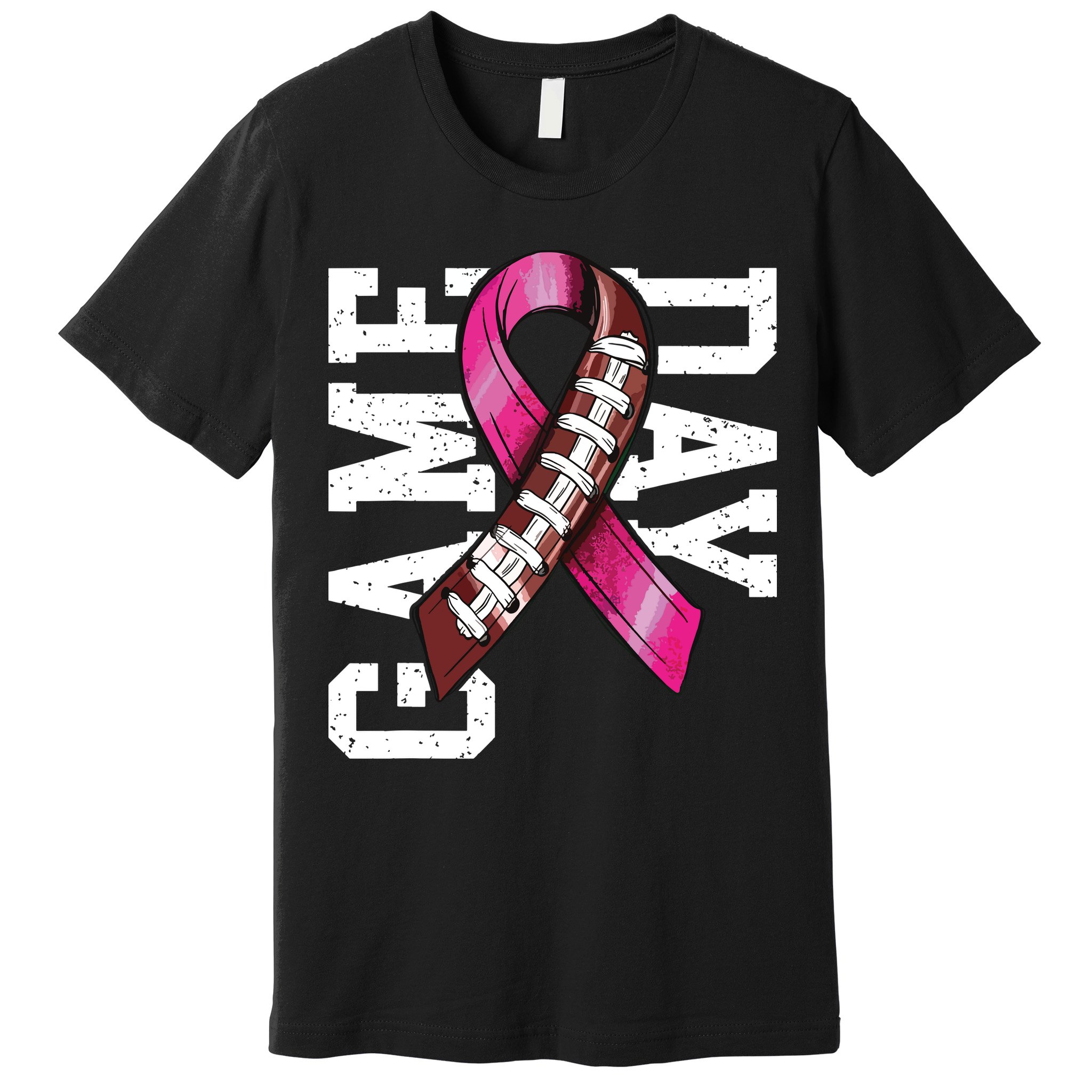 Game Day Breast Cancer Awareness Pink Football Ribbon Premium T-Shirt