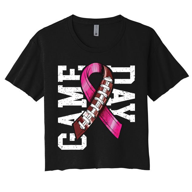 Game Day Breast Cancer Awareness Pink Football Ribbon Crop Top