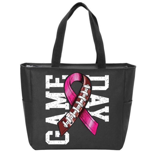 Game Day Breast Cancer Awareness Pink Football Ribbon Zip Tote Bag