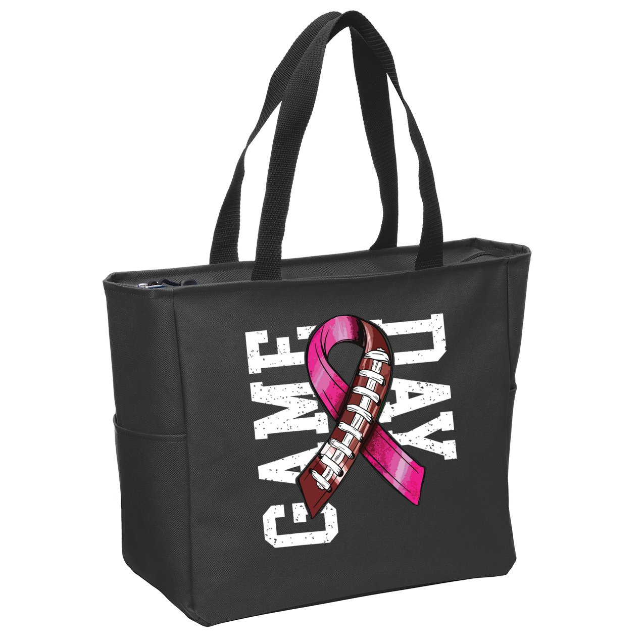 Game Day Breast Cancer Awareness Pink Football Ribbon Zip Tote Bag