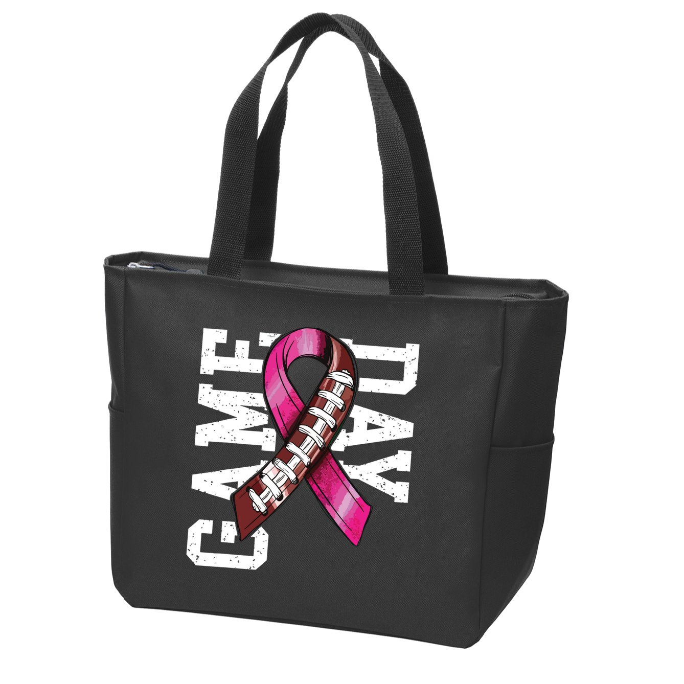 Game Day Breast Cancer Awareness Pink Football Ribbon Zip Tote Bag