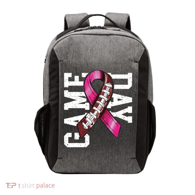 Game Day Breast Cancer Awareness Pink Football Ribbon Vector Backpack