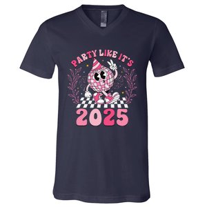 Groovy Disco Ball Party Like ItS 2025 Happy New Year 2025 V-Neck T-Shirt