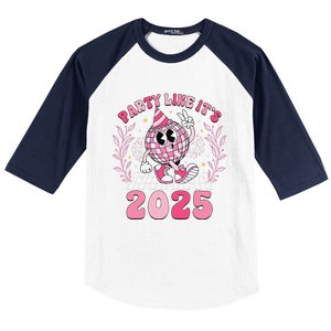 Groovy Disco Ball Party Like ItS 2025 Happy New Year 2025 Baseball Sleeve Shirt