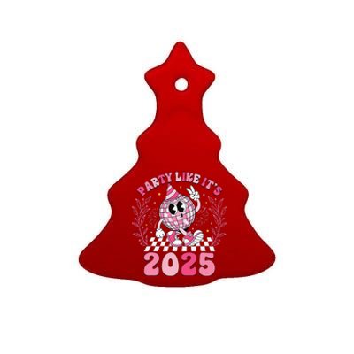 Groovy Disco Ball Party Like ItS 2025 Happy New Year 2025 Ceramic Tree Ornament