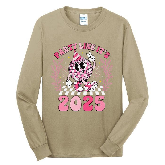 Groovy Disco Ball Party Like ItS 2025 Happy New Year 2025 Tall Long Sleeve T-Shirt