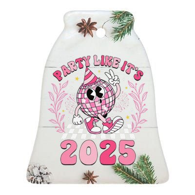 Groovy Disco Ball Party Like ItS 2025 Happy New Year 2025 Ceramic Bell Ornament